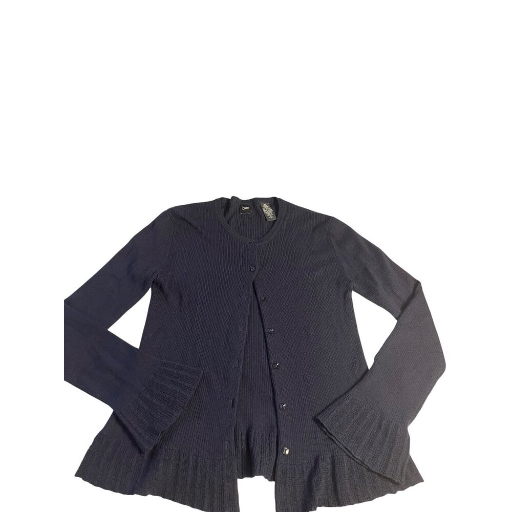 Be Navy Blue Womens 100% Wool Button-Up Cardigan With Flared Sleeves Size M